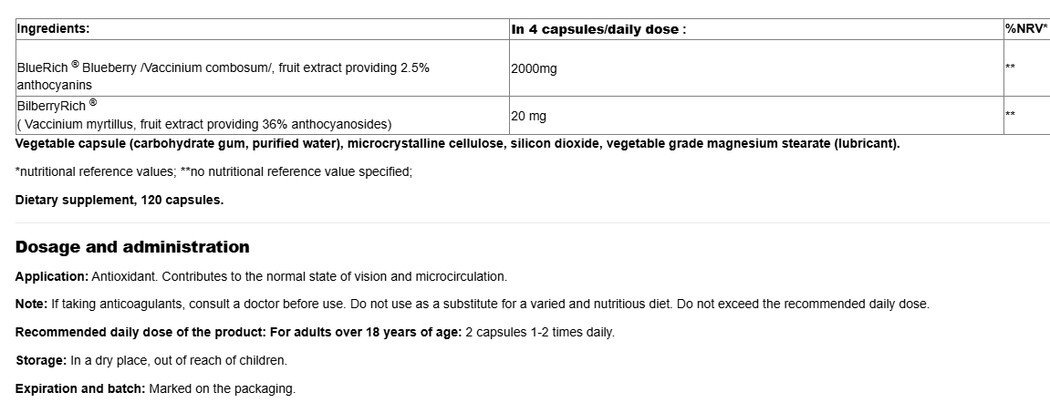 Webber Naturals Concentrated Blueberry - BLEUET 550 mg-factsheets