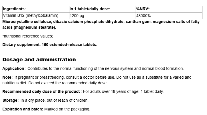 Webber Naturals Vitamin B12 1200 mcg Timed Release-factsheets