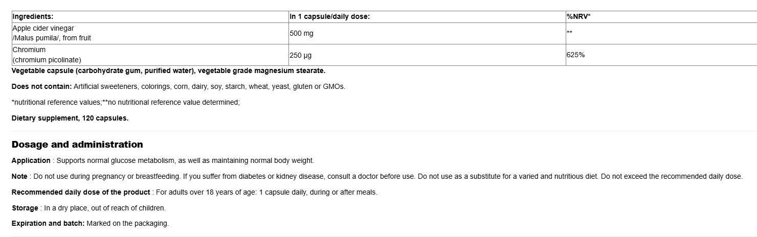 Webber Naturals Apple Cider Vinegar plus Chromium-factsheets