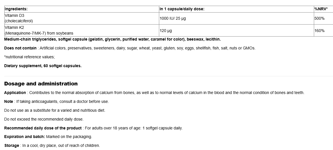 Webber Naturals Vitamin K2 120 mcg plus D3 1000 IU-factsheets