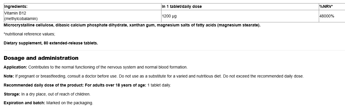 Webber Naturals Vitamin B12 1200 mcg Timed Release-factsheets