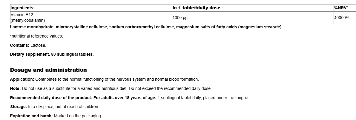 Webber Naturals Vitamin B12 1000 mcg-factsheets