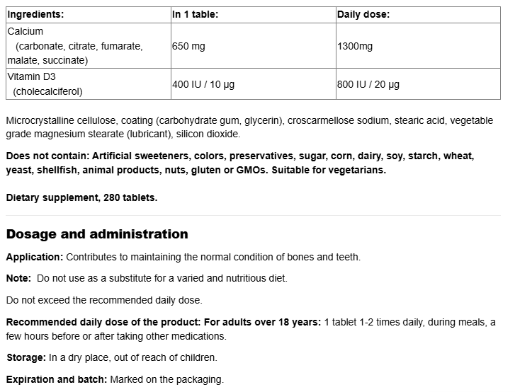 Webber Naturals Ultra Calcium and Vitamin D3 650mg / 400 IU-factsheets