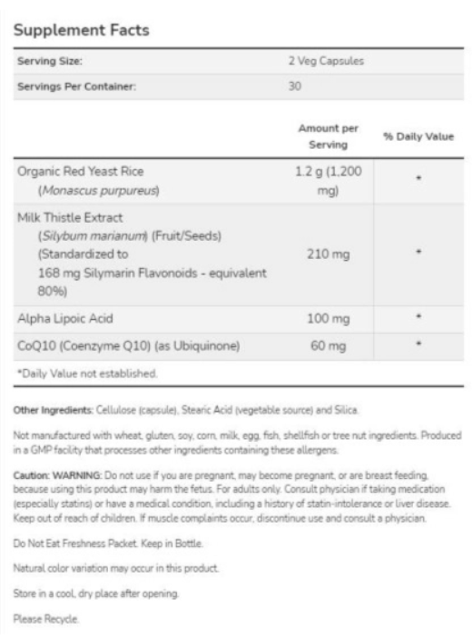 NOW Red Yeast Rice 600mg with CoQ10 30mg-factsheets