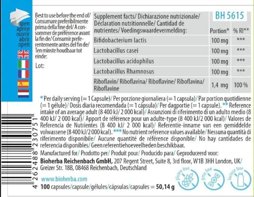 Bioherba 4 Strain Probiotic | with Riboflavin-factsheets
