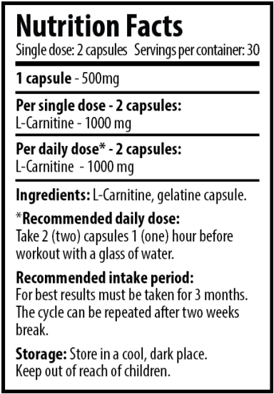 Cvetita Herbal L-Carnitine 500 mg / 60 capsules-factsheets
