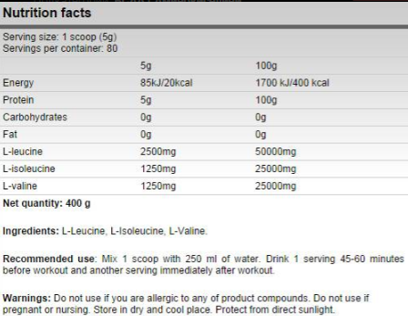 FA Nutrition Xtreme BCAA 5000 400 g / 70 doses-factsheets