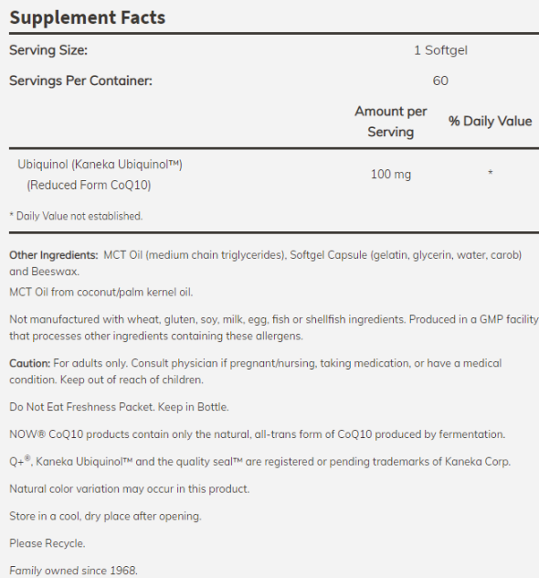 NOW Ubiquinol 100 mg-factsheets