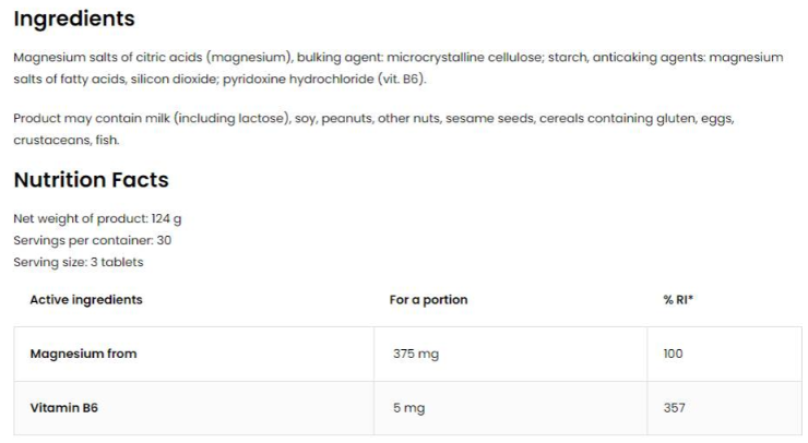 OstroVit Mg + B6 / Magnesium Citrate + B6-factsheets