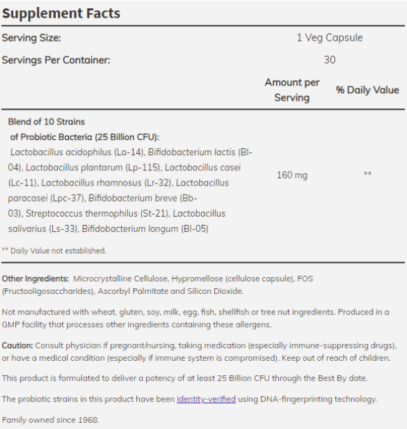 NOW Probiotic-10™ / 25 Billion /-factsheets
