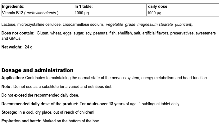 Natural Factors Vitamin B12 Methylcobalamin 1000 mcg-factsheets