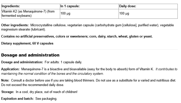 Natural Factors Vitamin K2 100 mcg-factsheets