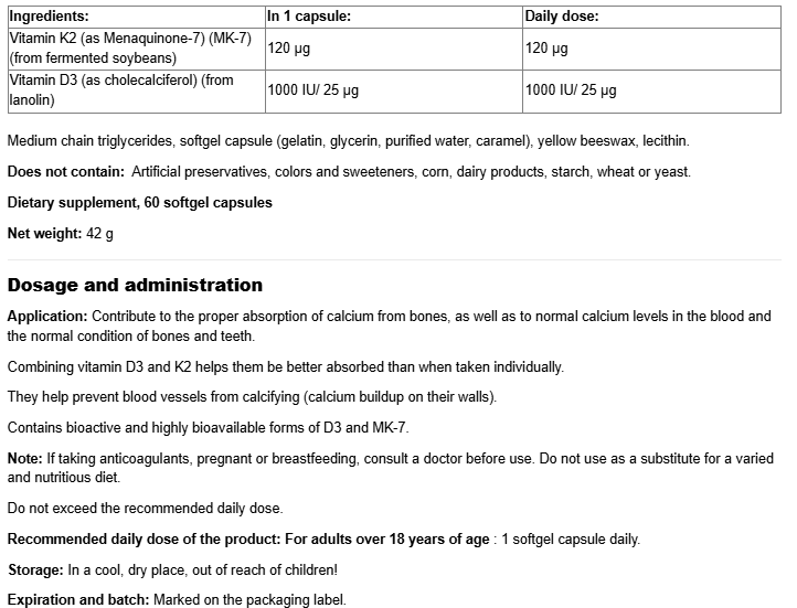 Natural Factors Vitamin K & D 120 mg & 1000IU-factsheets