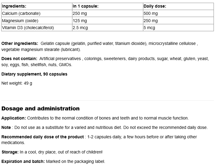 Natural Factors Calcium & Magnesium + Vitamin D3 376 mg-factsheets