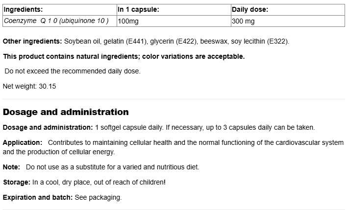 Natural Factors Coenzyme Q10 100 mg-factsheets