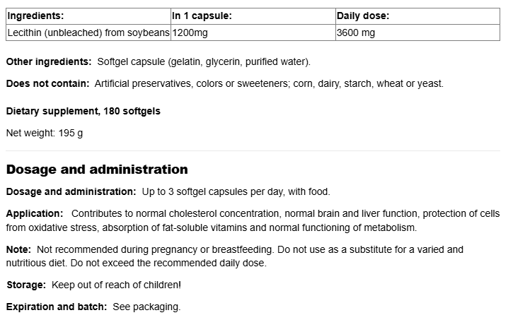 Natural Factors Unbleached Lecithin 1200 mg-factsheets