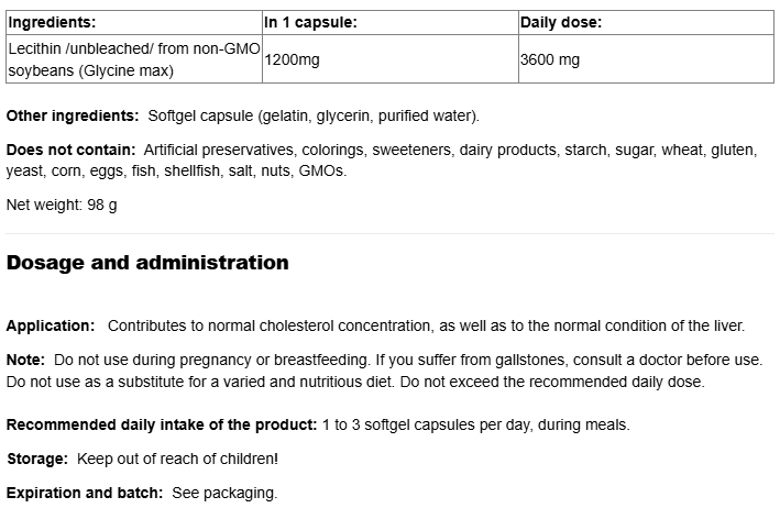 Natural Factors Unbleached Lecithin 1200 mg-factsheets