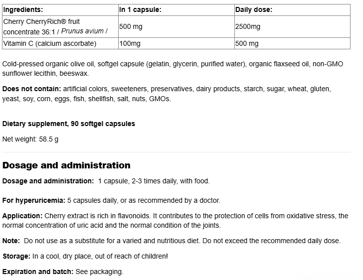 Natural Factors Super Strength Cherry Concentrate 500 mg-factsheets