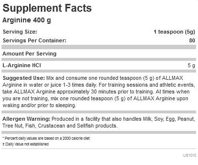 Allmax nutrition Arginine HCL-factsheets