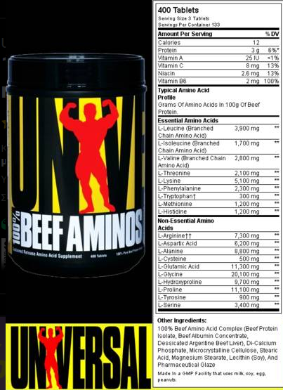 Universal 100% Beef Aminos 400 tablets-factsheets