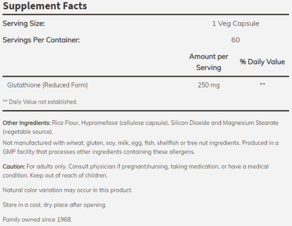 NOW Glutathione 250mg-factsheets