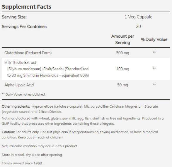 NOW Glutathione 500 mg-factsheets