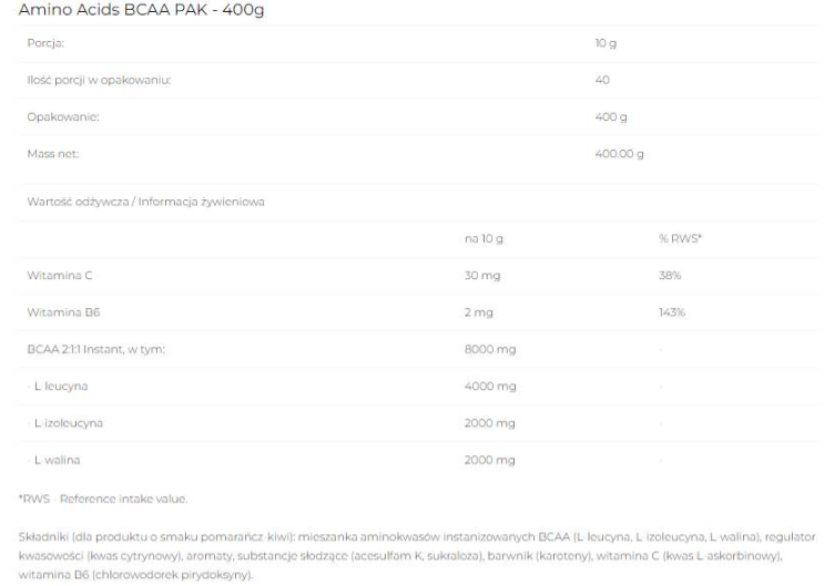 6PAK Nutrition BCAA PAK 2:1:1 Instant Powder-factsheets