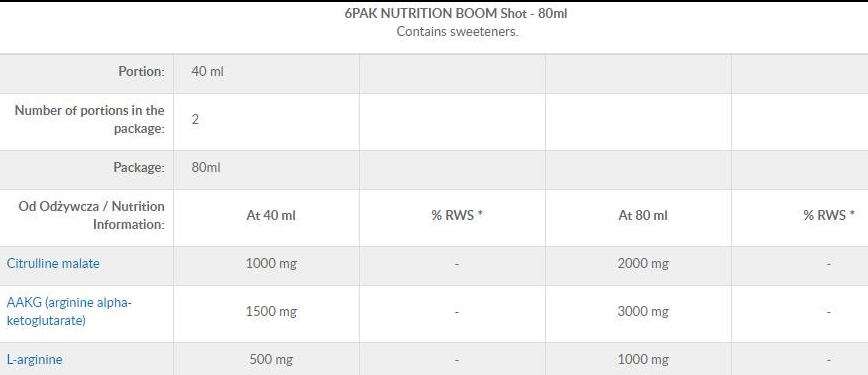 6 Pak Nutrition Boom Shot 80 ml-factsheets