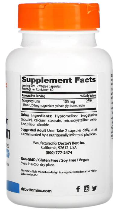 Doctors Best High Absorption 100% Chelated Magnesium Glycinate 105 mg-factsheets