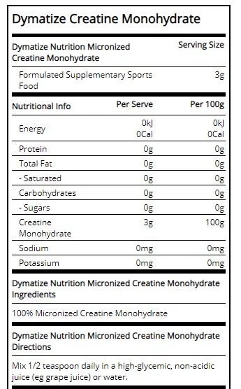 Dymatize Nutrition Creatine Monohydrate 500 grams-factsheets