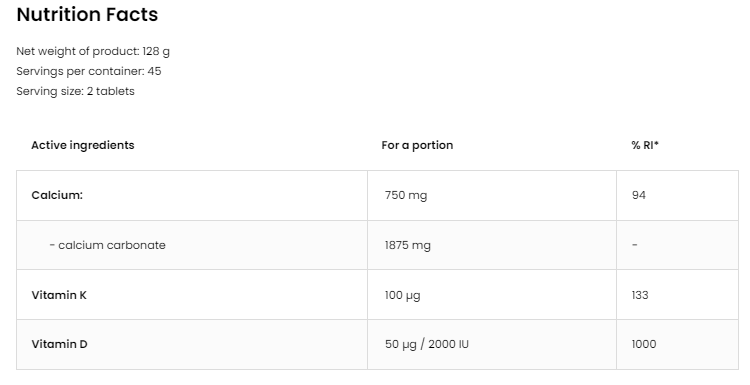 OstroVit Vitamin D3 2000 + K2 100 mcg + Calcium-factsheets