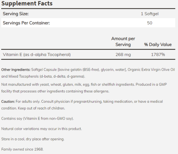 NOW Vitamin E-400 IU /Mixed Tocopherols/-factsheets