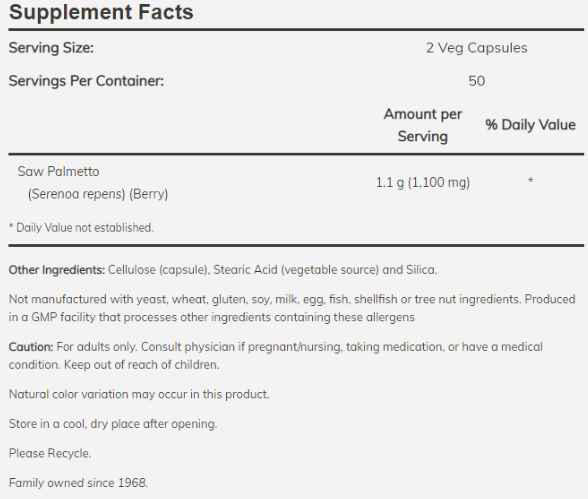 NOW Saw Palmetto 550 mg-factsheets