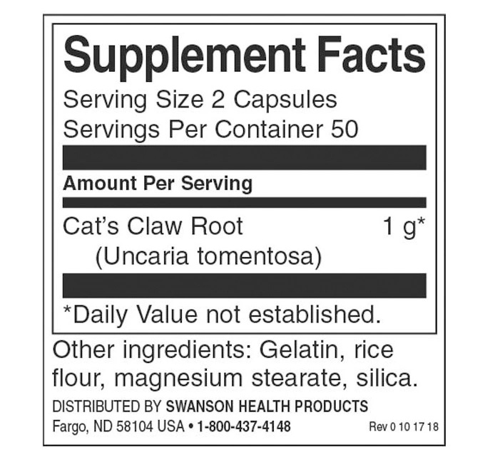 Swanson Cats Claw 500mg-factsheets