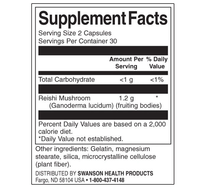 Swanson Reishi Mushroom 600 mg / 60 capsules-factsheets