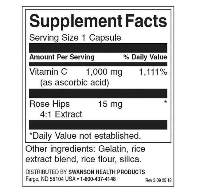 Swanson Vitamin C with Rose Hips 1000mg-factsheets