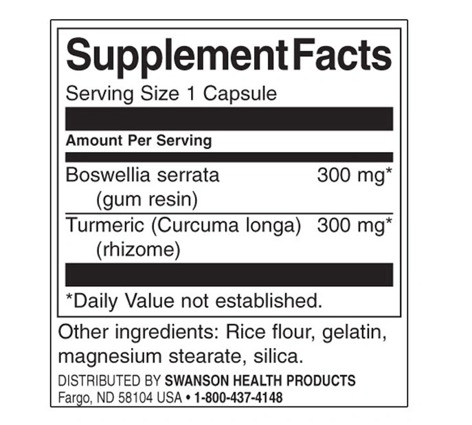 Swanson Full Spectrum Boswellia and Curcumin 600 mg / 60 capsules-factsheets