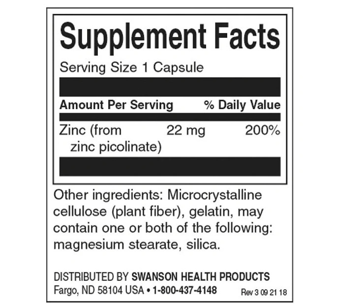 Swanson Zinc Picolinate 22 mg-factsheets