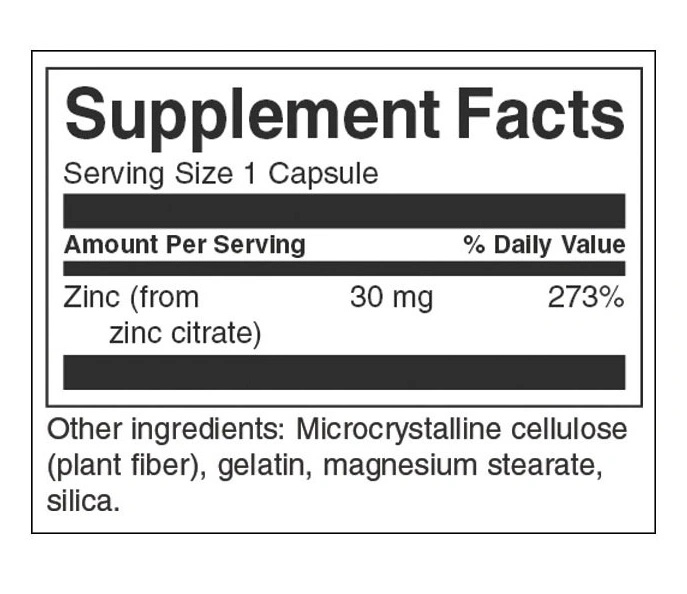 Swanson Zinc citrate 30 mg / 60 capsules-factsheets