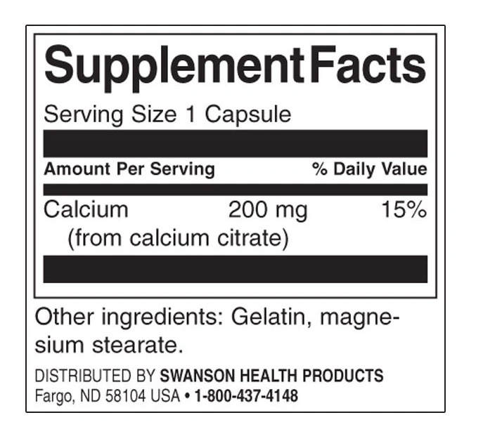 Swanson Calcium Citrate 200 mg / 60 capsules-factsheets