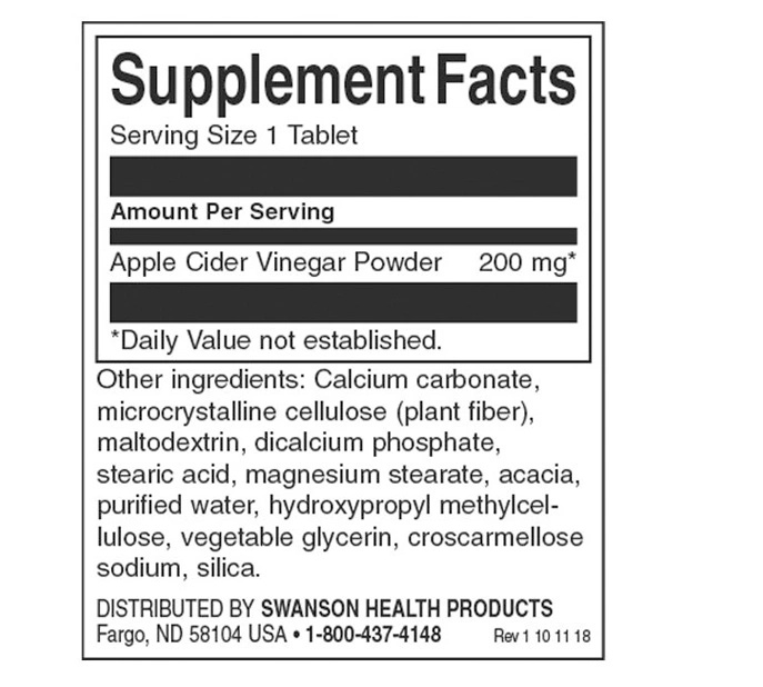 Swanson Apple Cider Vinegar 200 mg / 120 tablets-factsheets