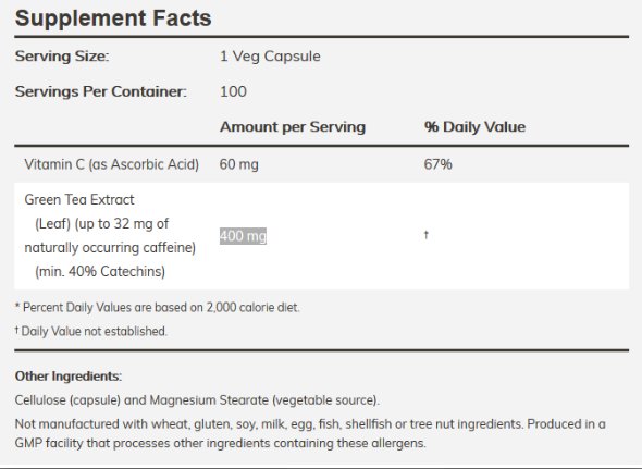 NOW Green Tea Extract 400 mg-factsheets