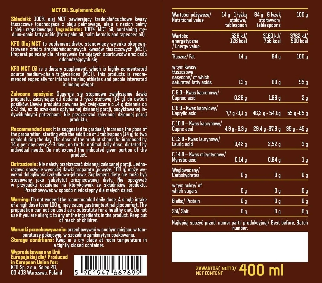 KFD Nutrition MCT Oil / 400 ml-factsheets