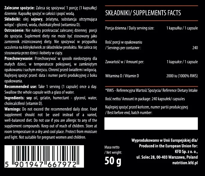 KFD Nutrition Vitamin D3 2000 IU / 240 capsules-factsheets