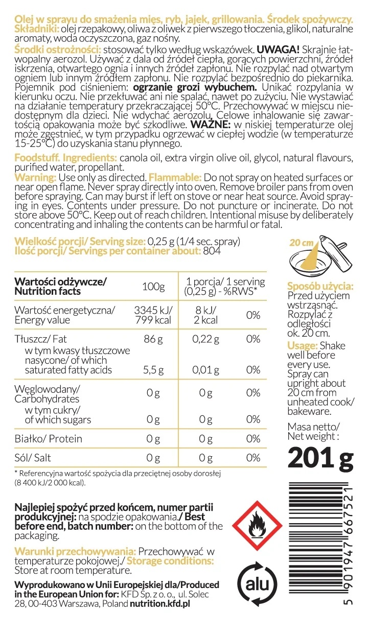 KFD Nutrition Cooking Spray - Butter 201 g-factsheets