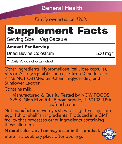 NOW Colostrum 500 mg-factsheets