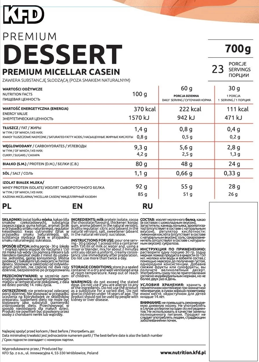 KFD Nutrition Premium Dessert-factsheets