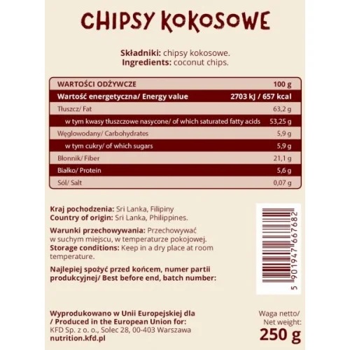 KFD Nutrition Coconut Chips 250 g-factsheets