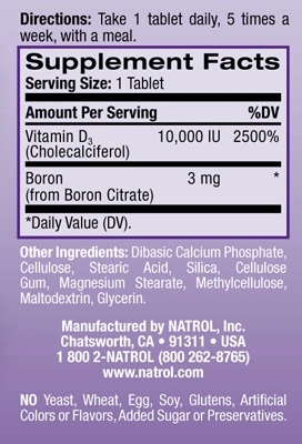 Natrol Vitamin D3 10000 60 Tabs-factsheets
