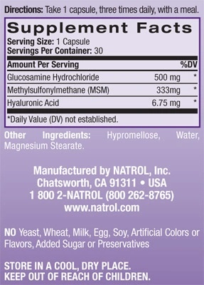 Natrol Glucosamine Hyaluronic Acid & MSM-factsheets